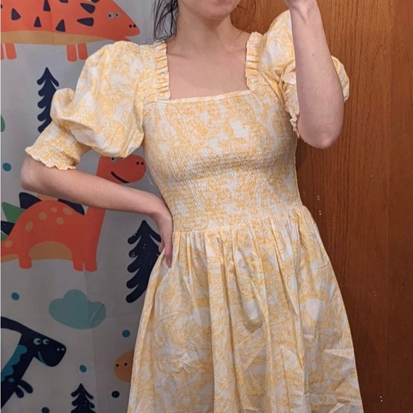 1. State Dresses & Skirts - 1 State puff sleeve yellow smocked dress S